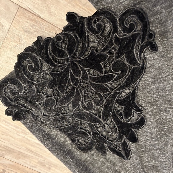 Maurices Gray Sweater With Bell Sleeves and Velvet Detailing - Picture 5 of 9